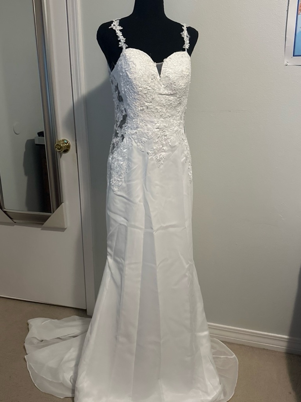 White Lace Applique Bridal Gown with Button-Back Detail